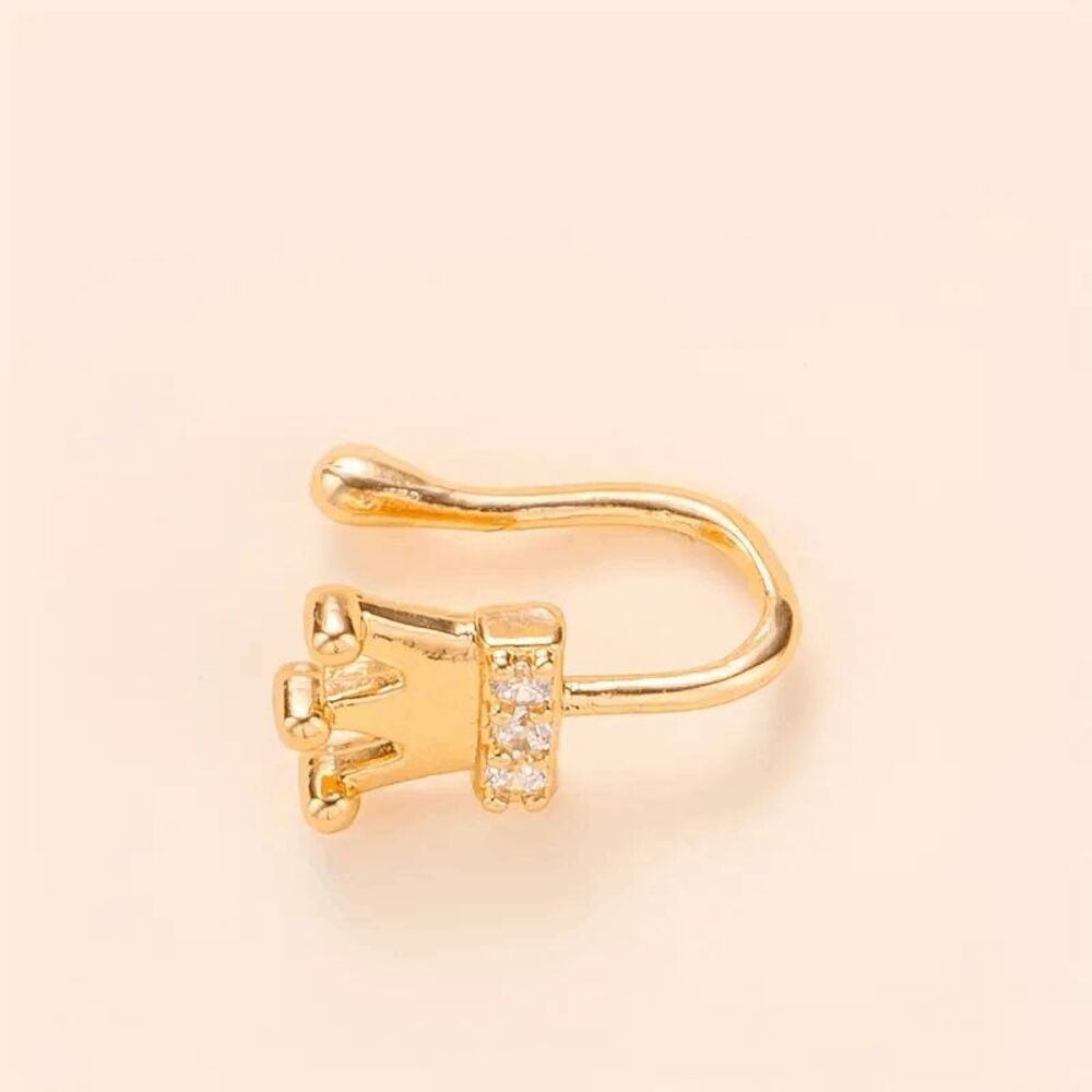 GOLD DIAMOND CROWN NOSE CUFF RING - Picture 3 of 6